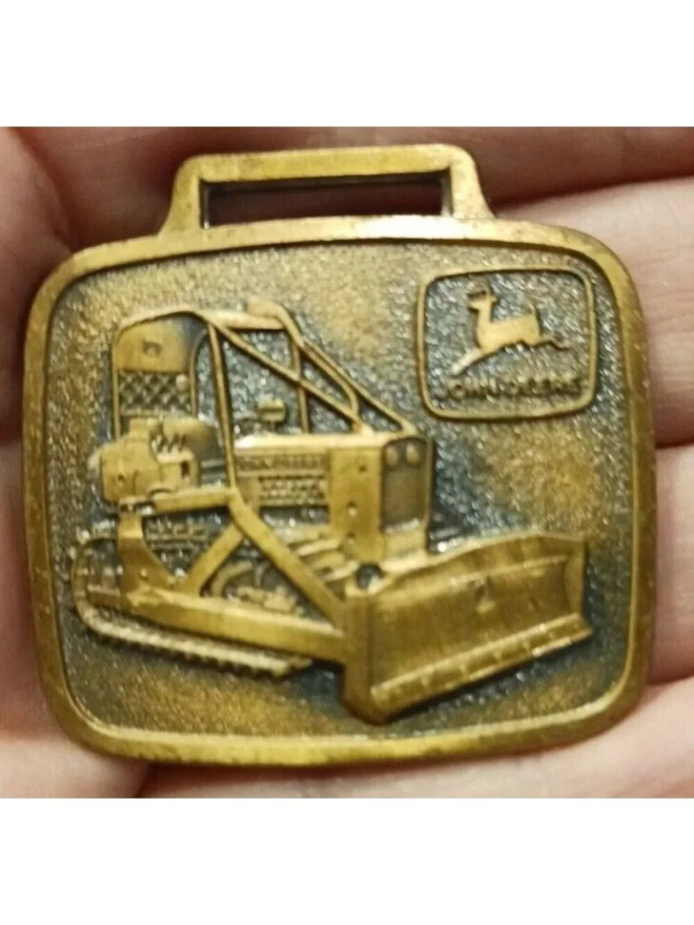 John Deere JD450B Bulldozer Watch Fob Brass Tractor Grader Vintage Moline #G-8